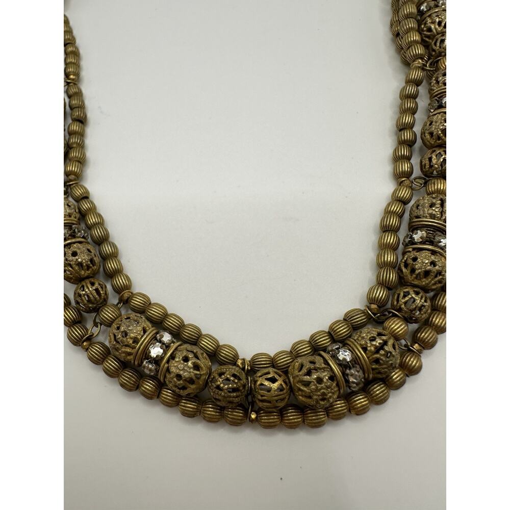 VTG Miriam Haskell Rhinestone Bronze Tone Necklace 14” Choker Multi-Strand